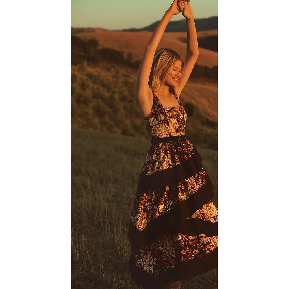 Anthropologie Floral Maxi Dress - Black and Gold